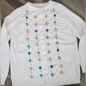 Vintage 80s Floral Embroidered Cardigan Sweater Cottagecore, Grandma Core, Med